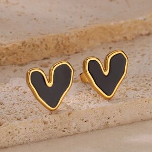 Gold and Black Heart Earrings